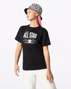 Camisetas Converse All Star Relaxed Para Mujer - Negras | Spain-8079